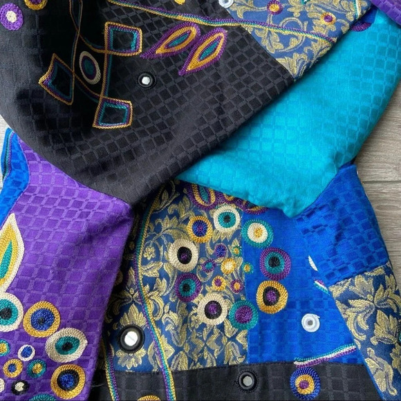Vintage Bellessa Art Abstract Embroidery  Patchwork Colourblock Jacket - Picture 14 of 14